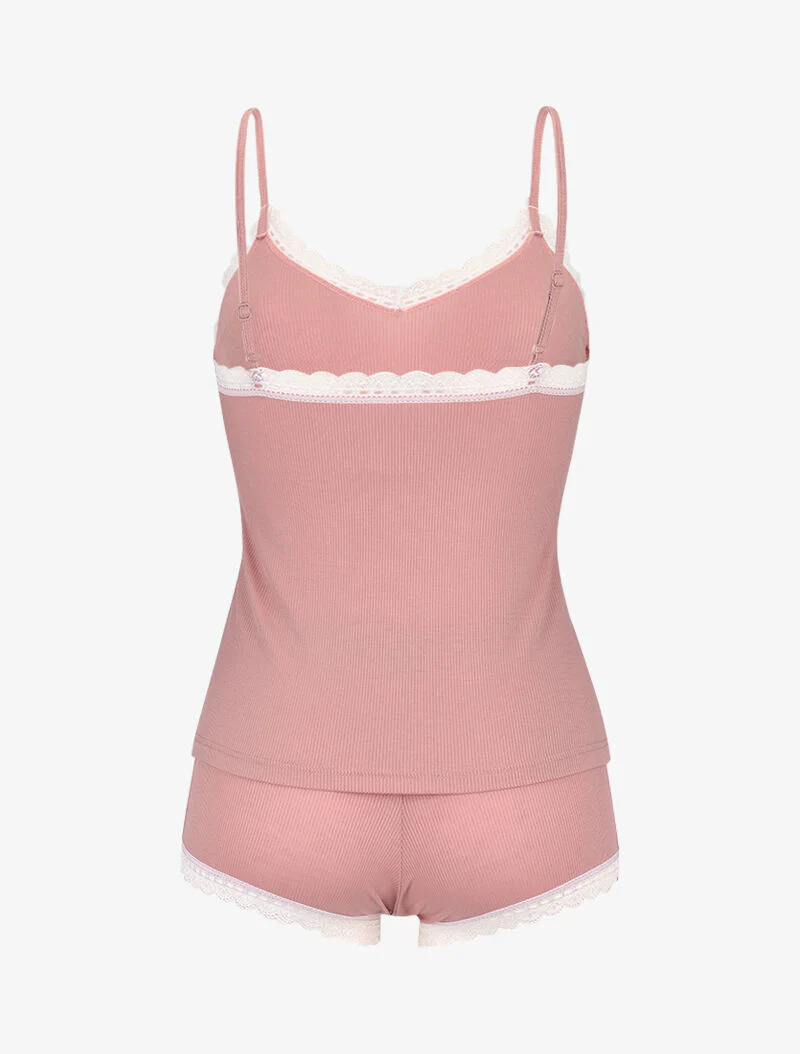 Geribbelde cami en short set - roze - Image 8