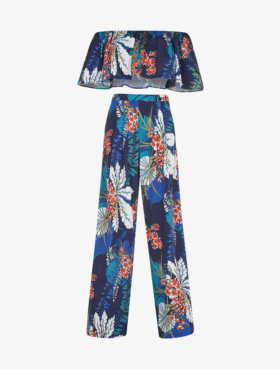Crop-top en broek met print - marine
