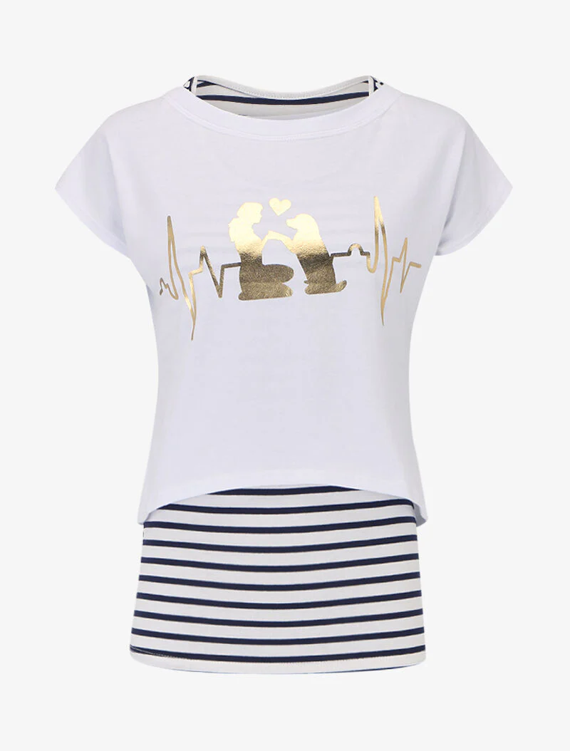Set van tanktop met marinestrepen en crop top - wit