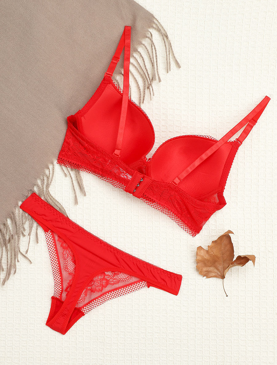 Set met fijne bloemenborduursels en string - Rood - Image 2