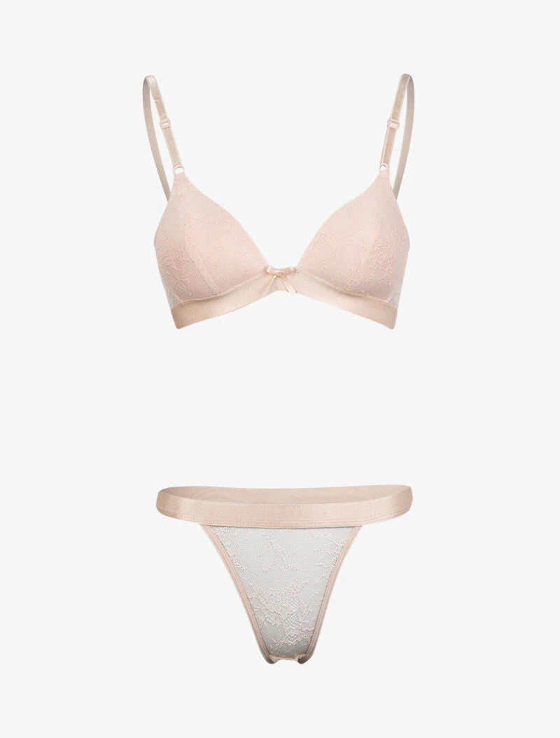 Set in bloemenkant en visnetstof - roze
