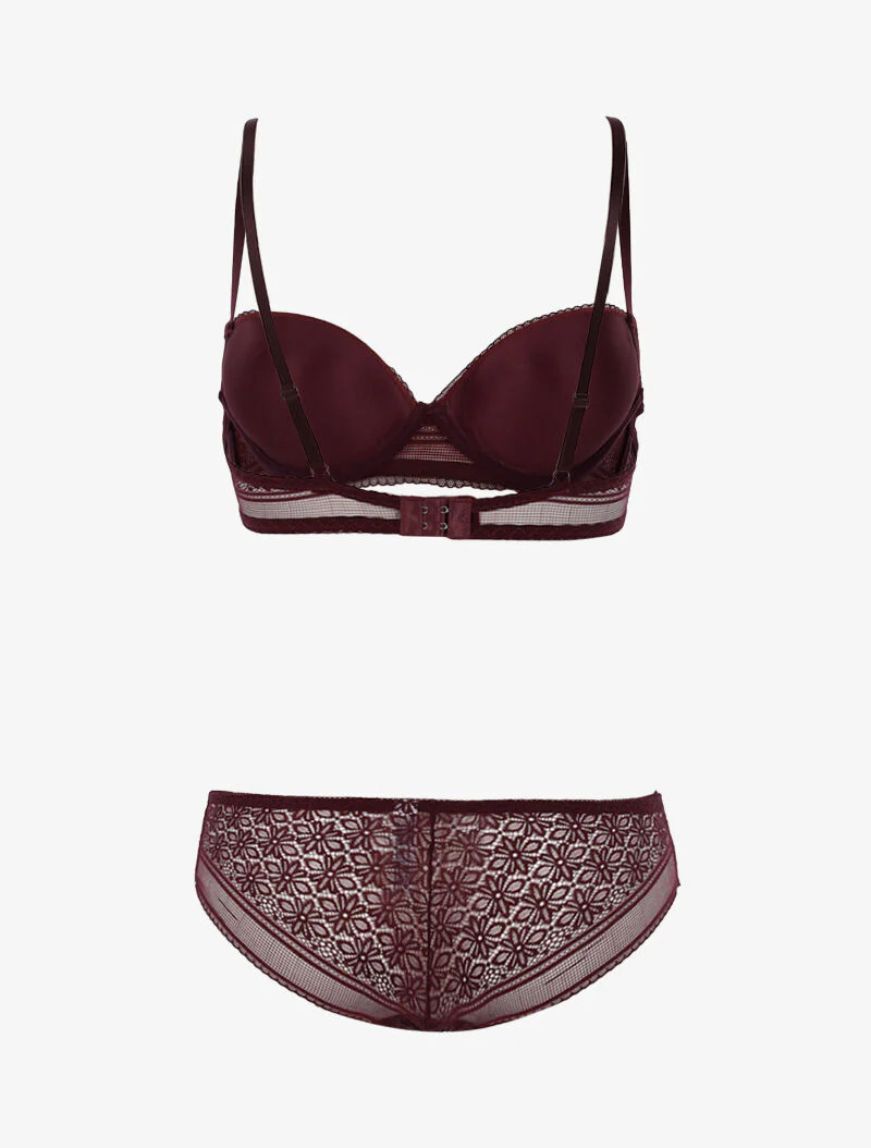 Kantenset met netstof en slip - pruim - paars - Image 2