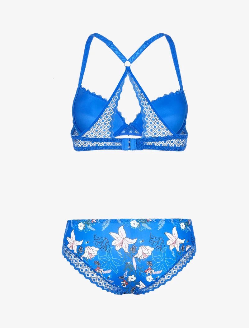 Set met bloemenprint en geborduurde randen - elektrisch blauw - Image 2