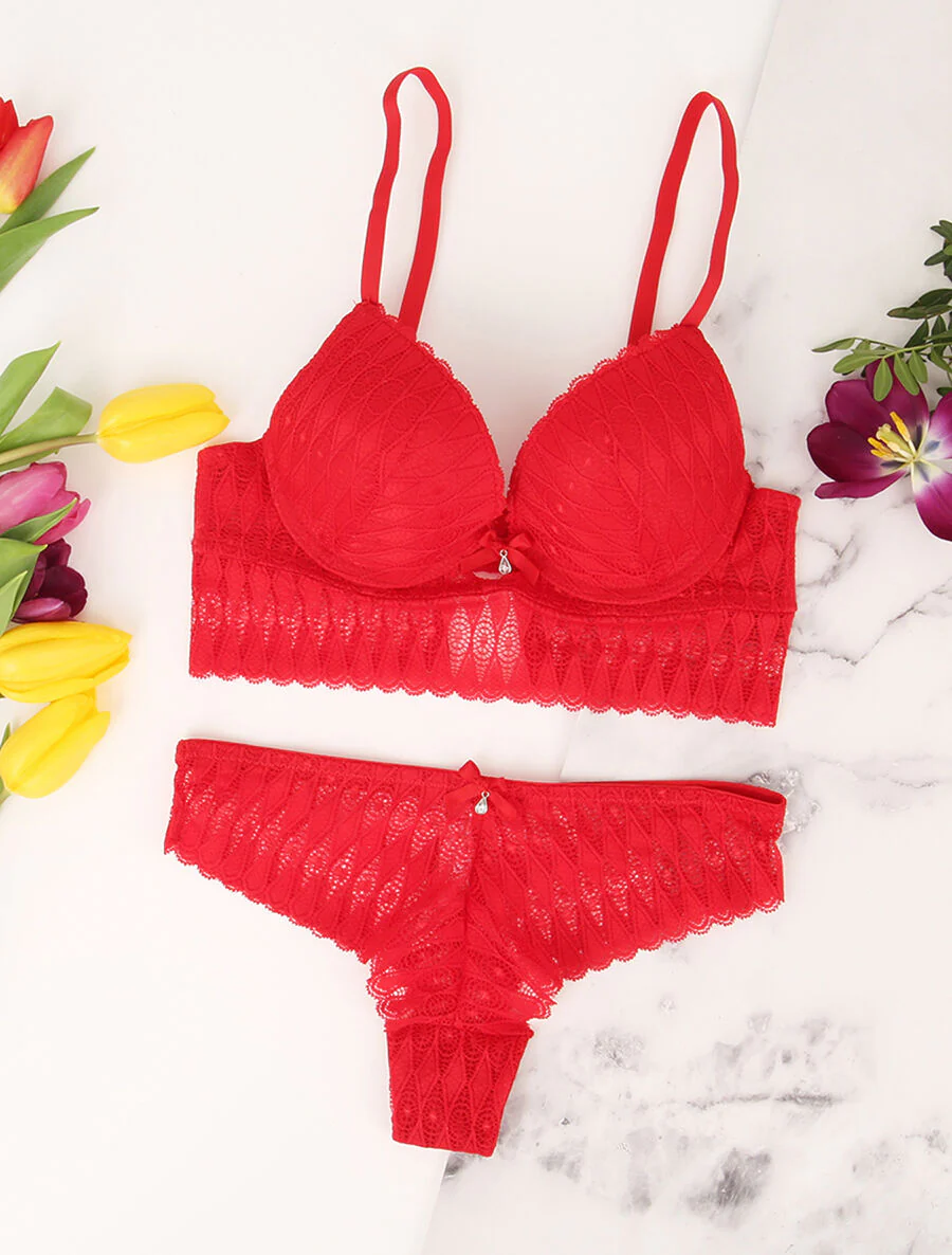 Set met brede kanten inzet - Rood