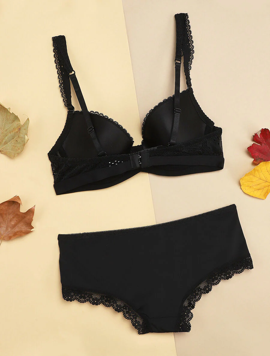 Set met elastische tailleband en shorty - Zwart/nude - Image 2