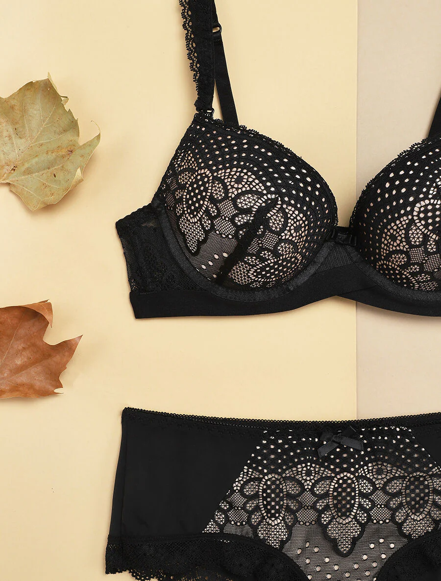 Set met elastische tailleband en shorty - Zwart/nude - Image 3