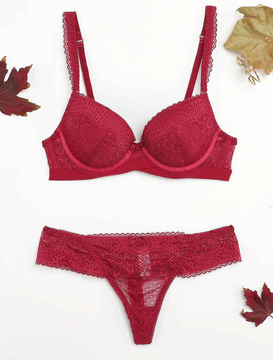 Set met elastische tailleband en string - Pruimkleurig