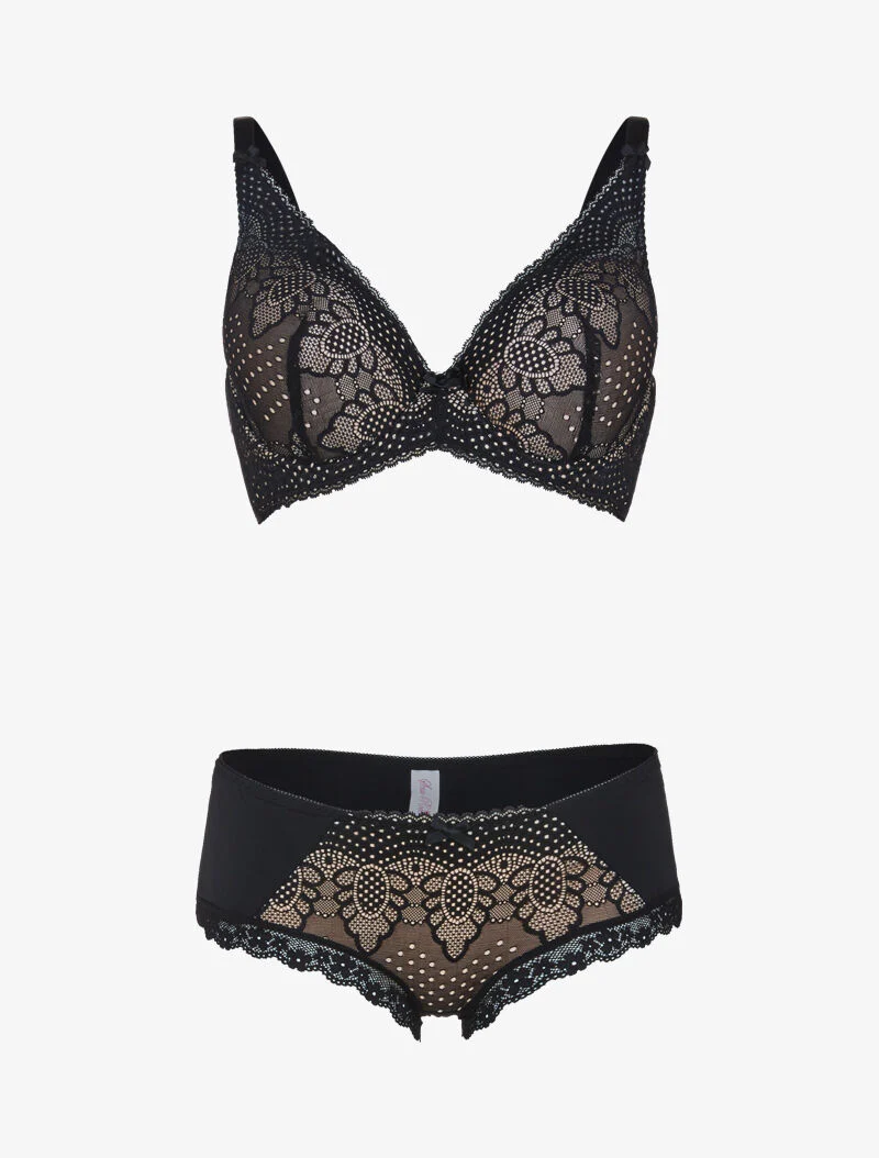 Set met gestileerde bloemen - zwart/nude