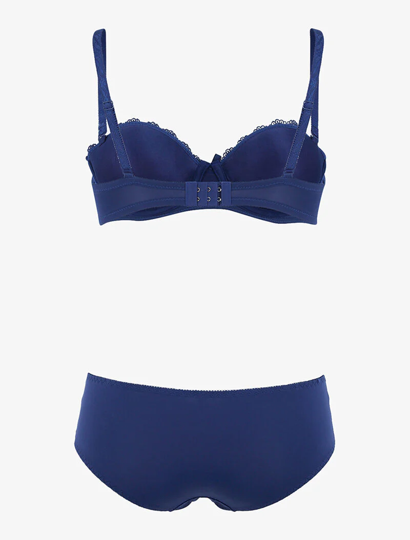 Set met grafisch borduurwerk inzetstuk - marineblauw - Image 2