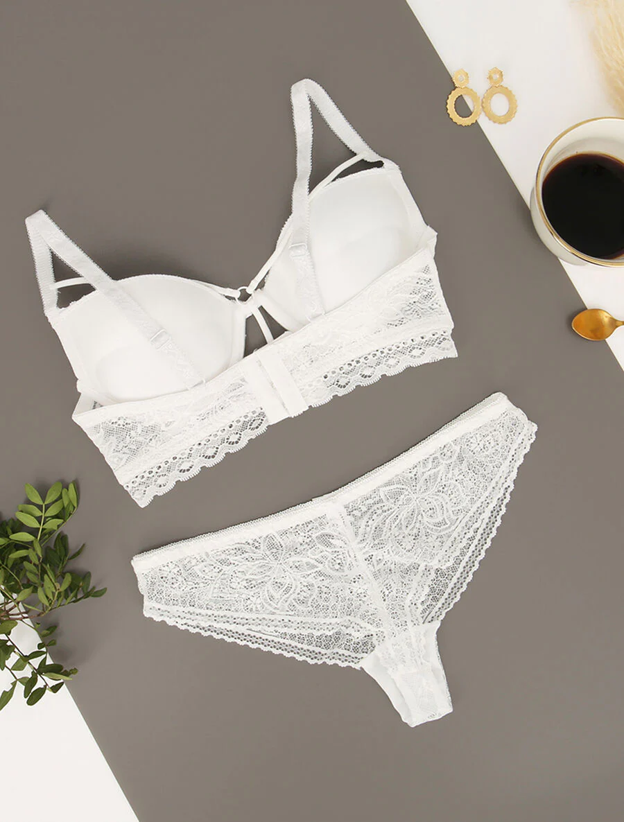Set met kanten randen en lace out - Wit - Image 2