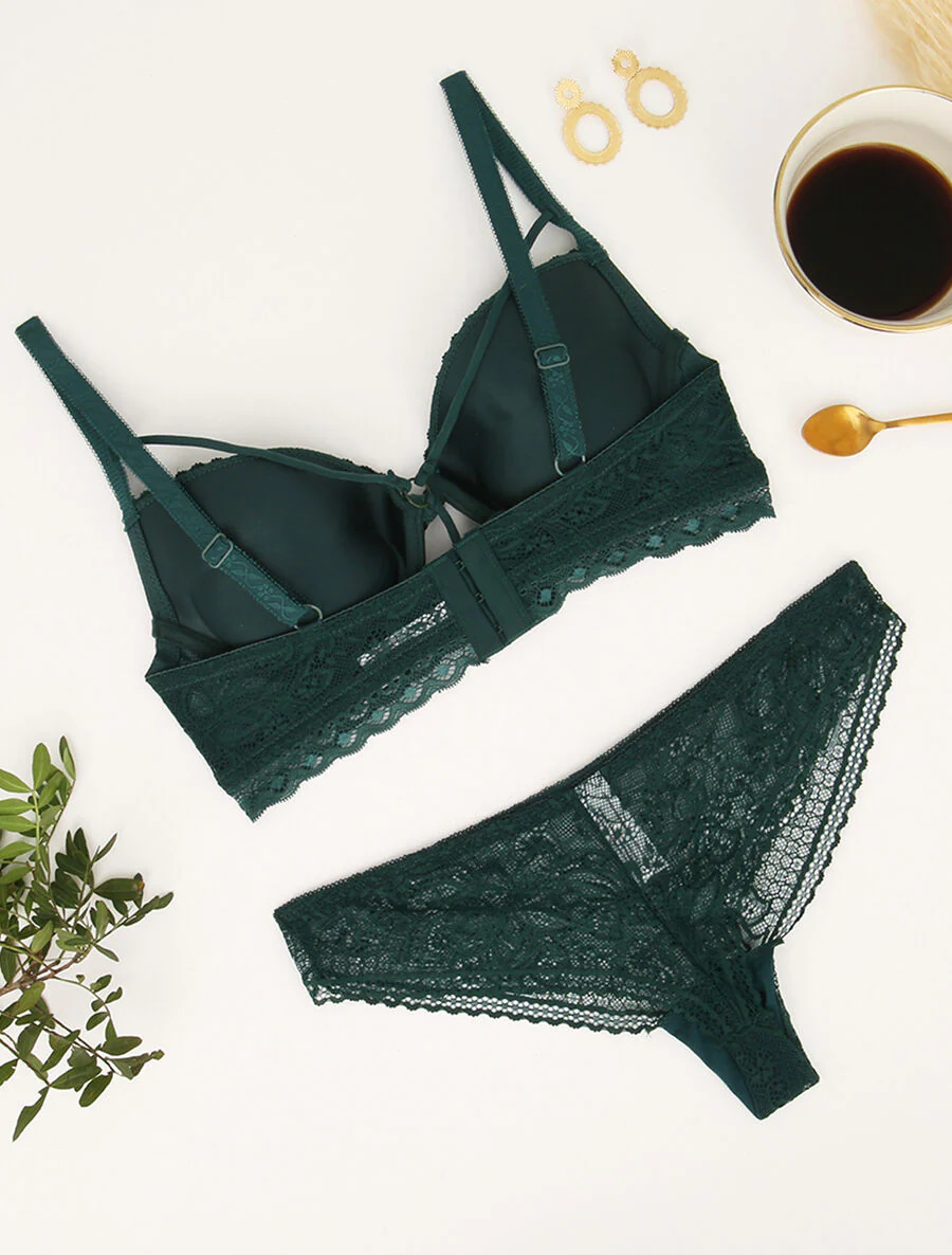 Set met kanten randen en lace out - Dennengroen - Image 2