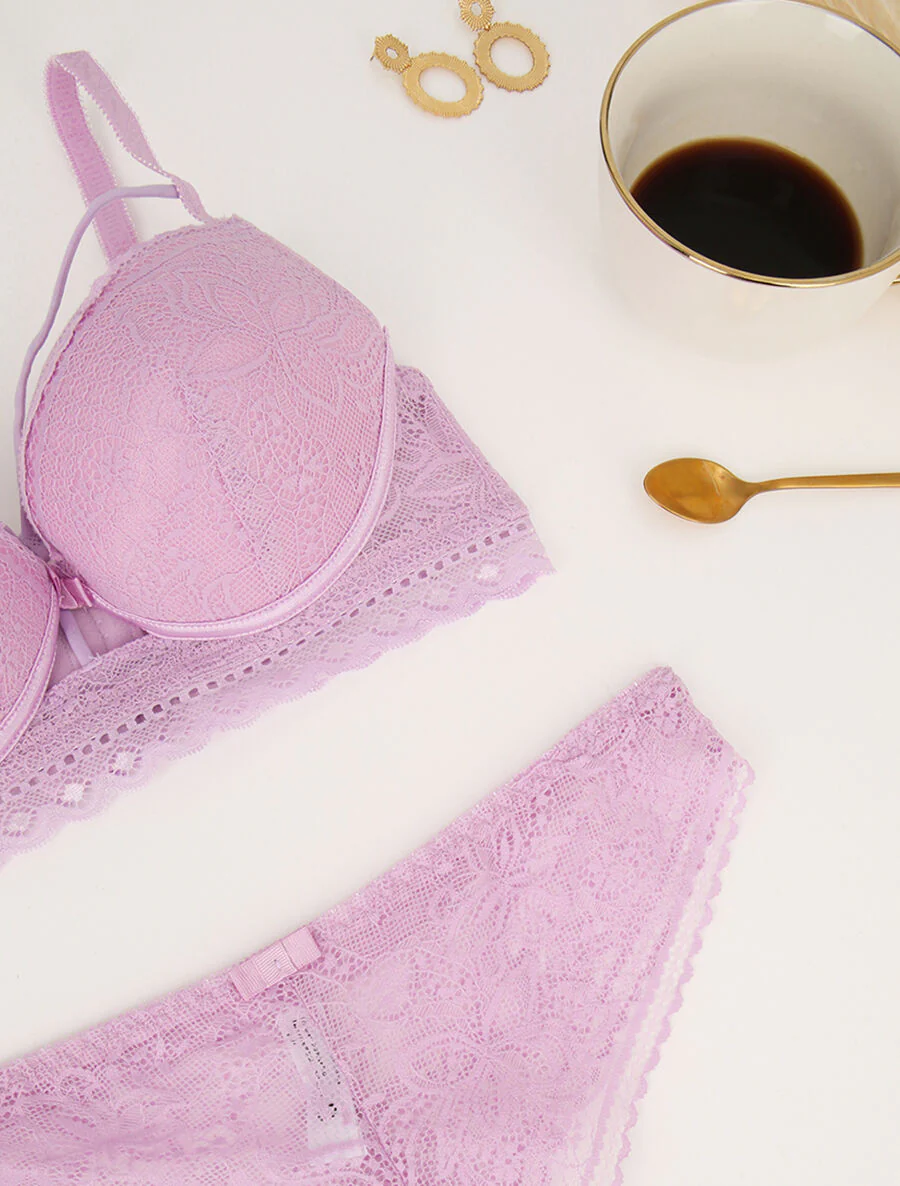 Set met kanten randen en lace out - Lila - Image 3