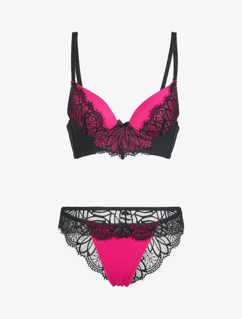 Kantenset met hoge uitsnijding - fuchsia/zwart - fuchsia