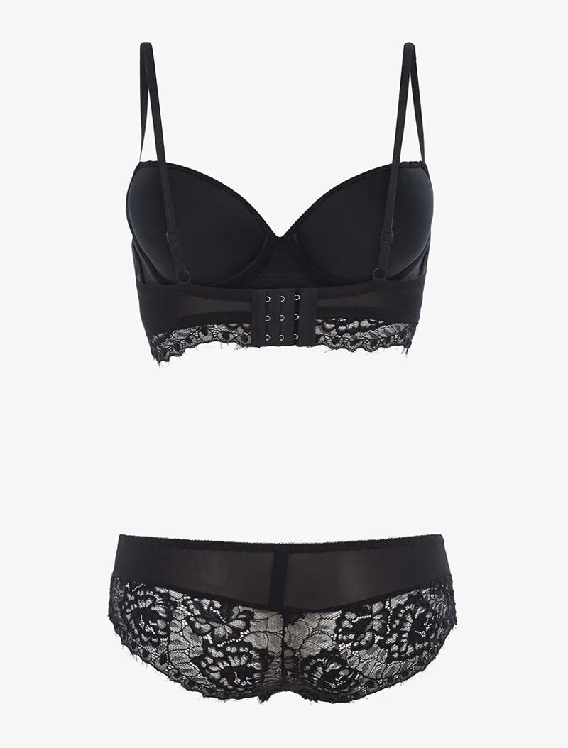 Set met kanten rand en slip - zwart - Image 2