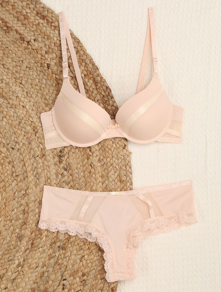 Set met tule bies - Nude