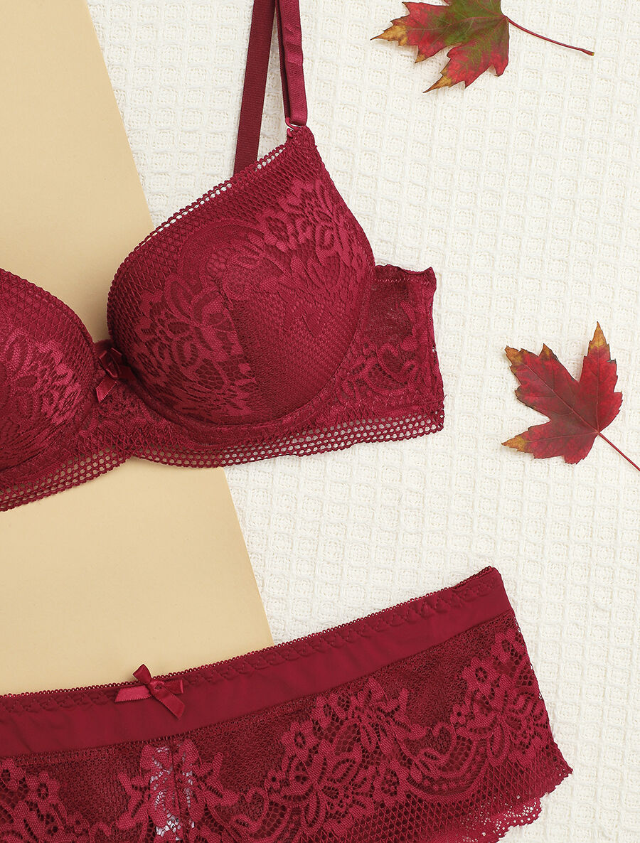 Set push-up met bloemenborduursel en shorty - Pruim - Image 3
