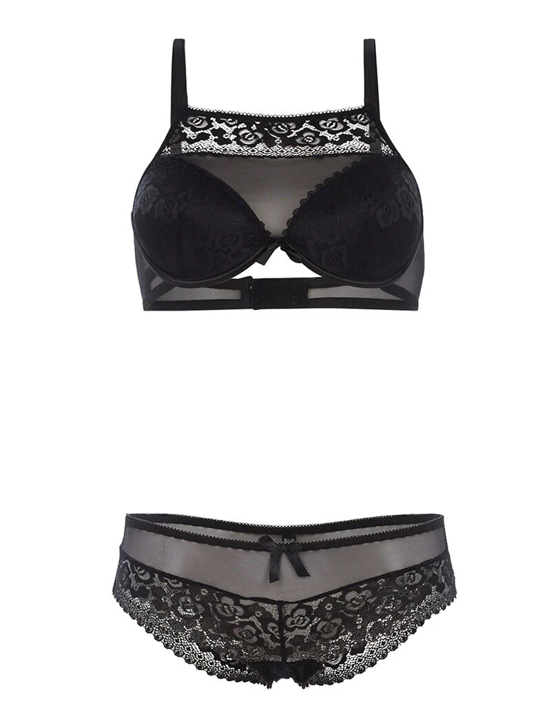 SG set met bh-effect en slip met kanten rand - zwart