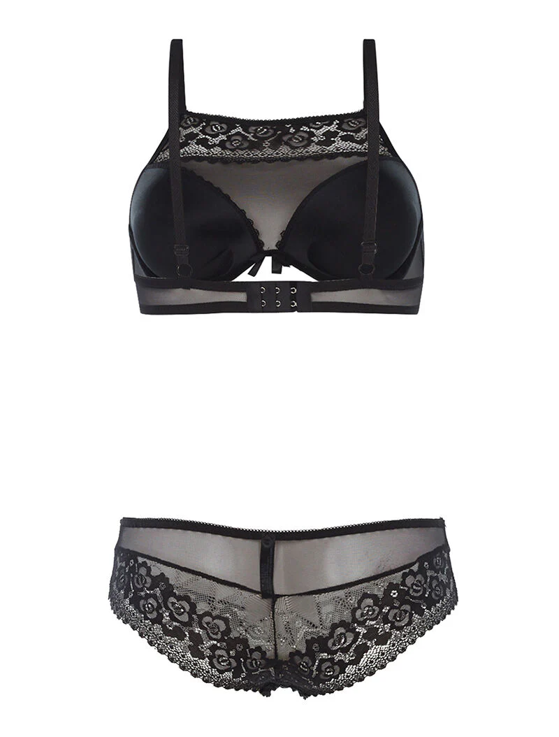 SG set met bh-effect en slip met kanten rand - zwart - Image 2