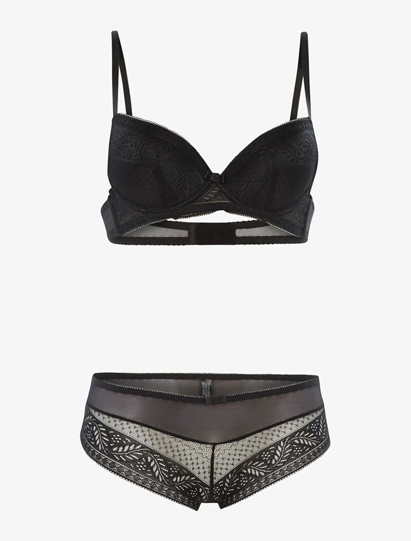 SG set en shorty in voile en kant - zwart