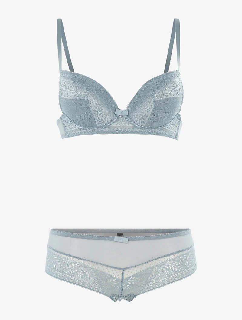 Set SG en shorty in voile en kant - grijsblauw