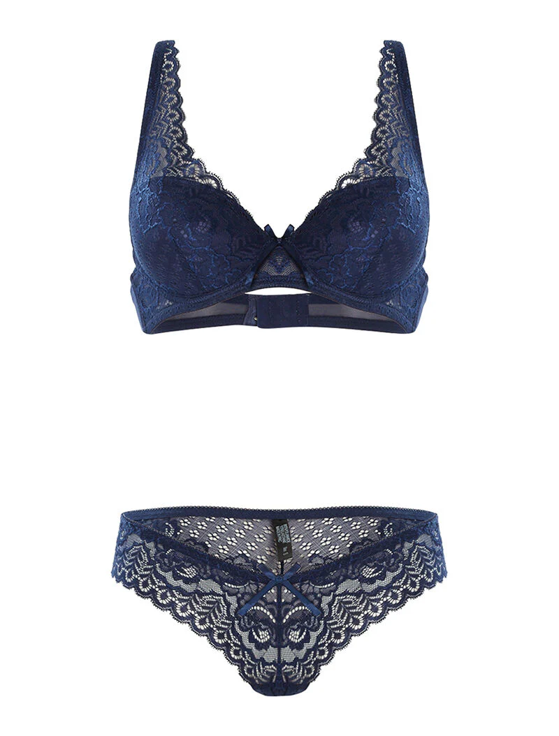 Set SG en slip in fijne kant - marine