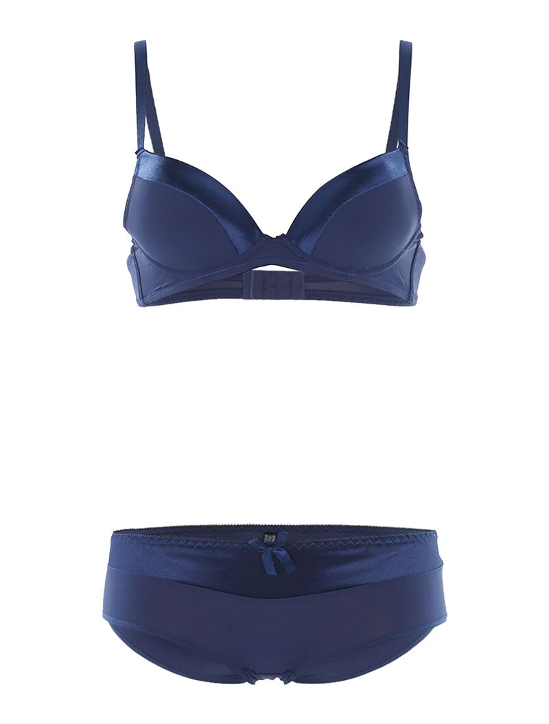 SG-set en slip met satijnen rand - marineblauw