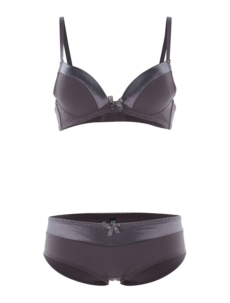 SG-set en slip met satijnen rand - antraciet
