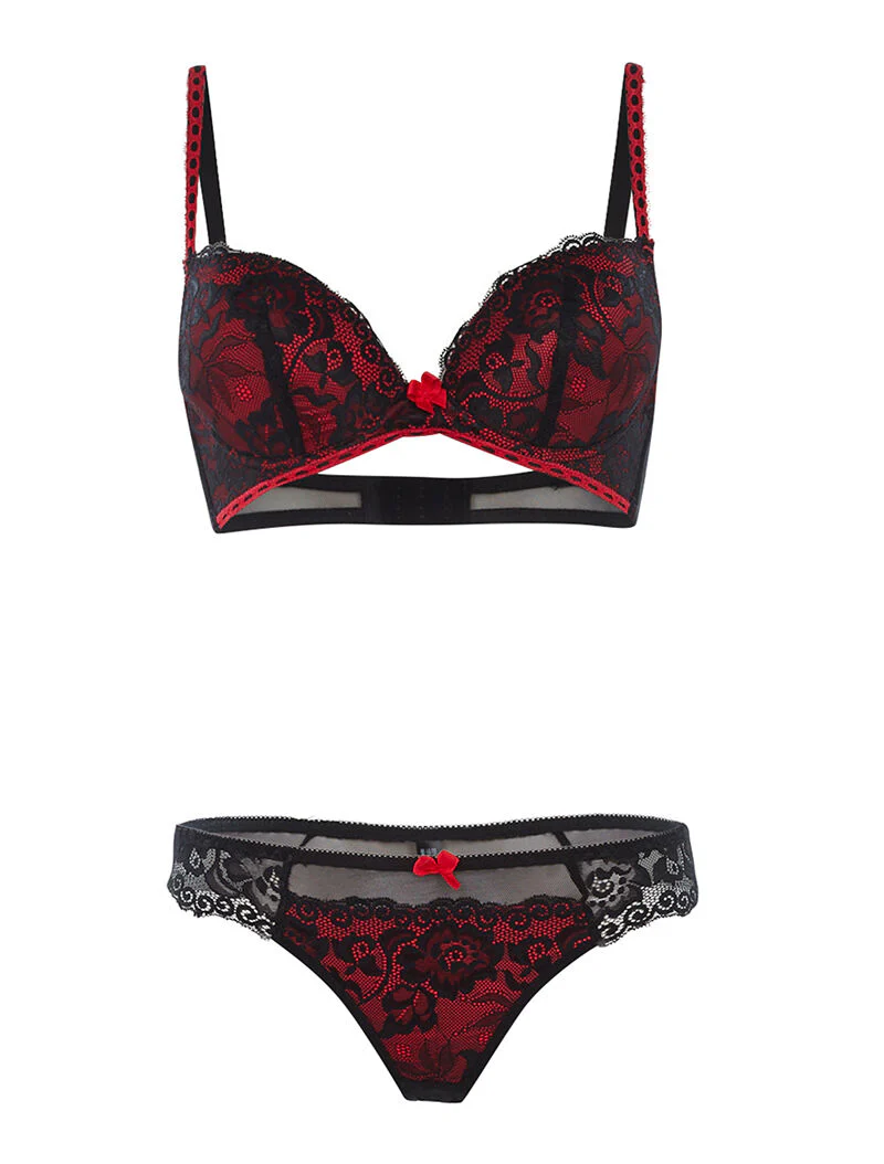 Set SG en string met contrasterende bies - zwart/rood