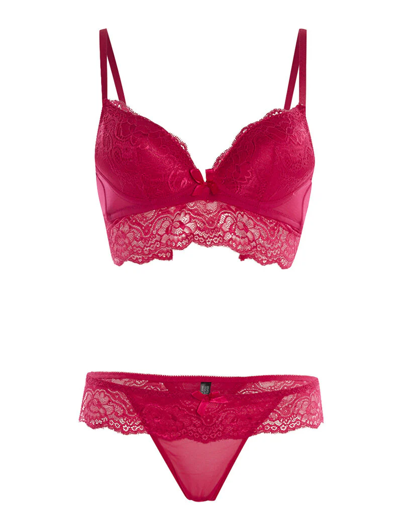 SG set en string met kanten rand - rood