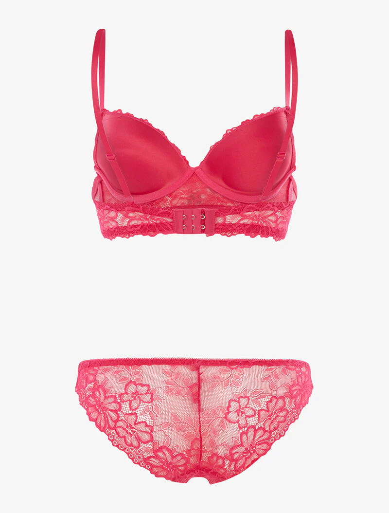 Set SG en string met geborduurde bloemen - fuchsia - Image 2