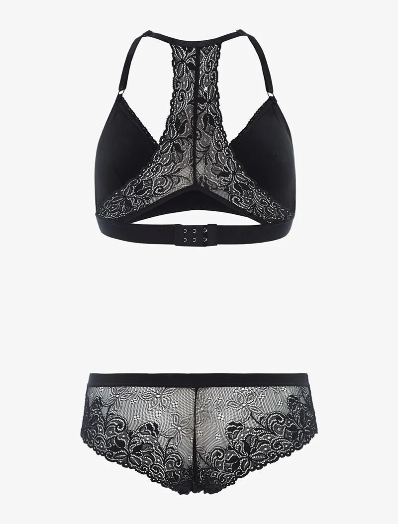 Set kanten triangle racerback en shorty - zwart - Image 2