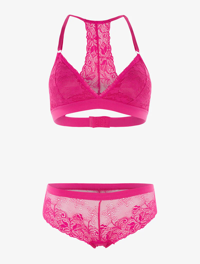 Set driehoek kant racerback en shorty - fuchsia