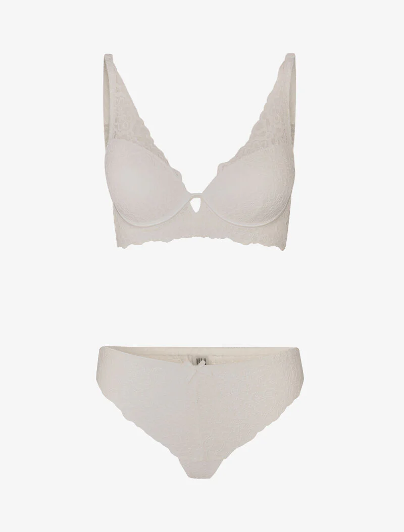 Set van bloemige kanten lingerie met vulling - wit