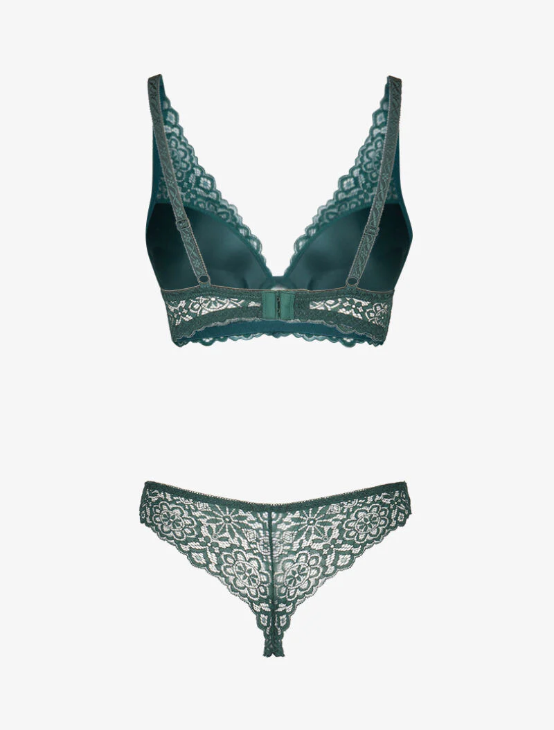 Set van bloemige kanten lingerie met vulling - groen - Image 2