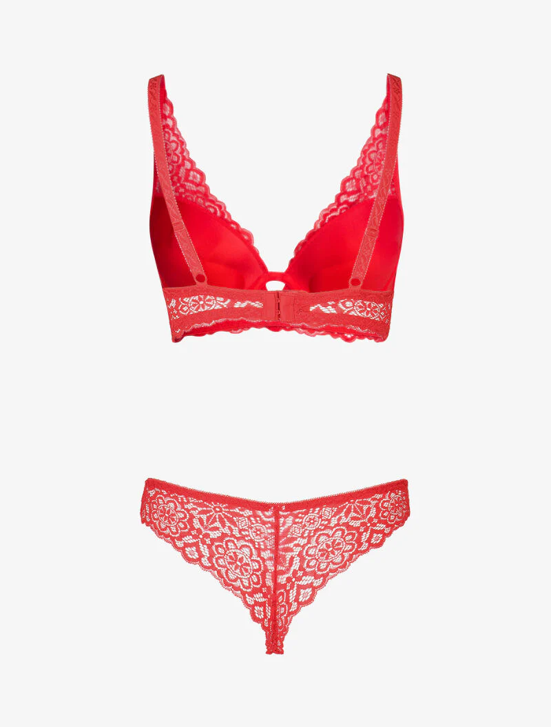 Set van bloemige kanten lingerie met vulling - rood - Image 2