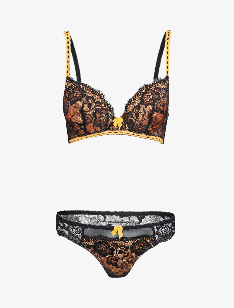Kant en bloemen gaas set - Zwart/oranje