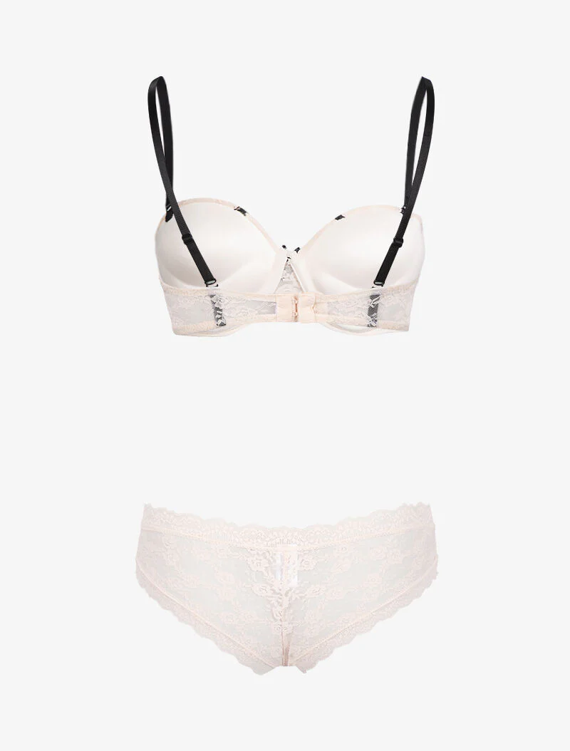 Set met contrasterende bandjes in kant - roze - Image 2