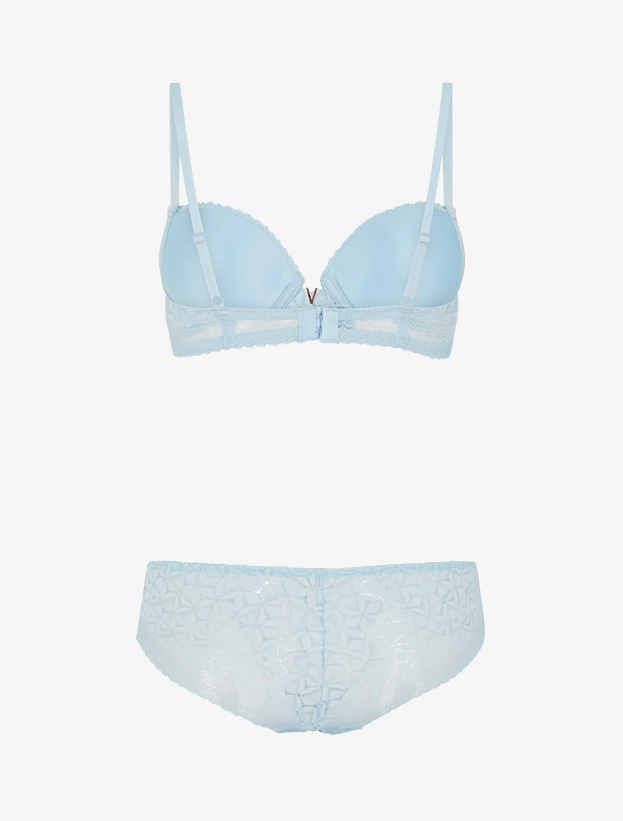 Set van opengewerkte beha en slip met juweel. - Lichtblauw - Image 3