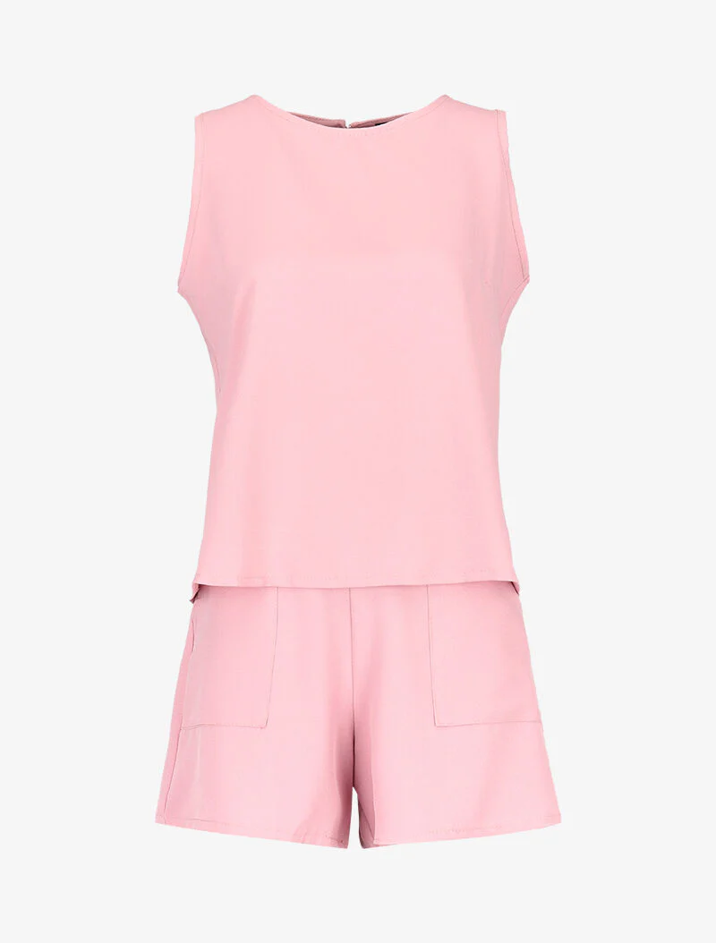Setje van een topje en een zwierige short - roze