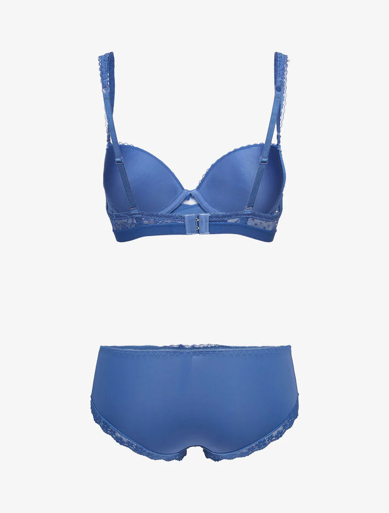 Setjes met bandjes met kanten randen en opengewerkte shorty - blauw - Image 2