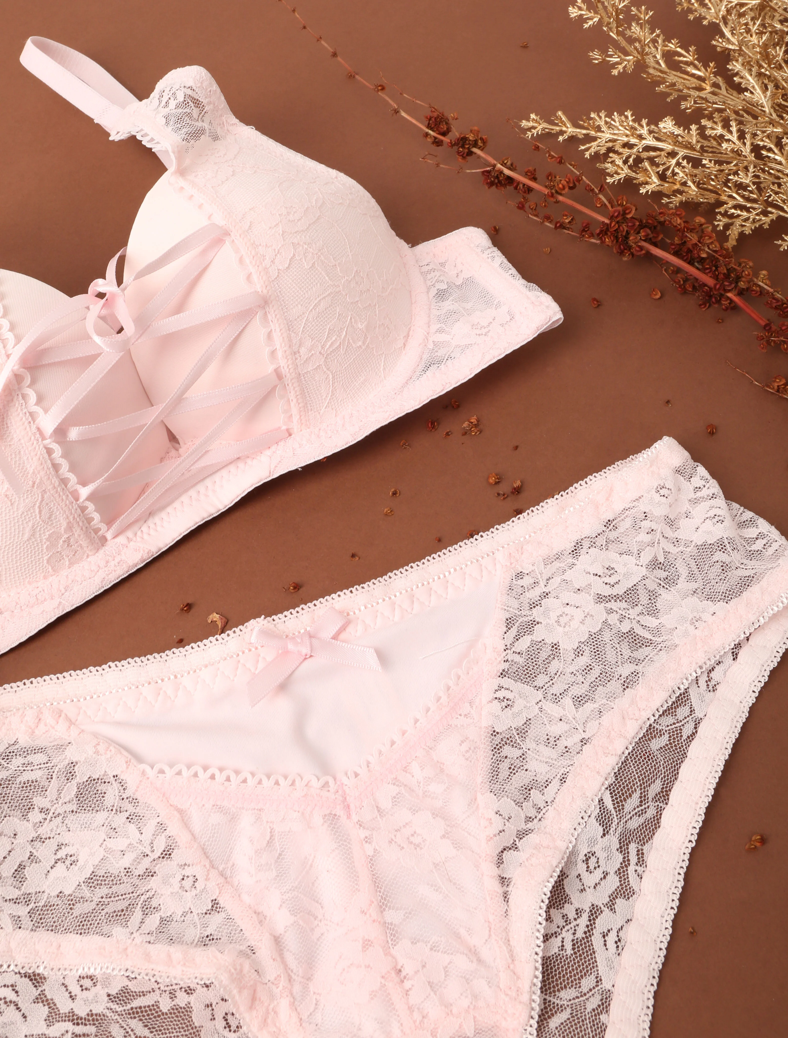 Sexy set met korset - Poederroze - Image 3