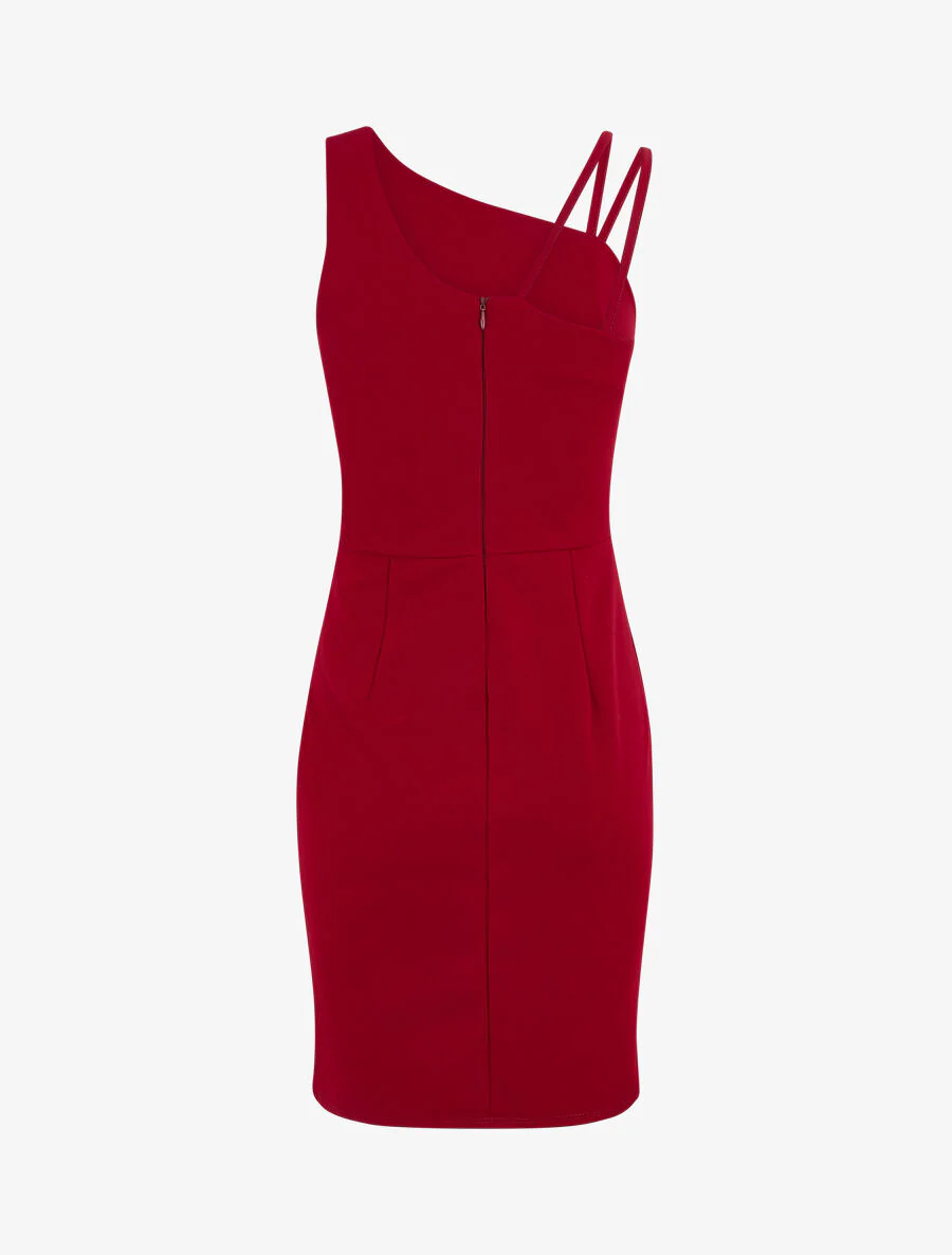 Shift-jurk met asymmetrische schouderbandjes - Rood - Image 3