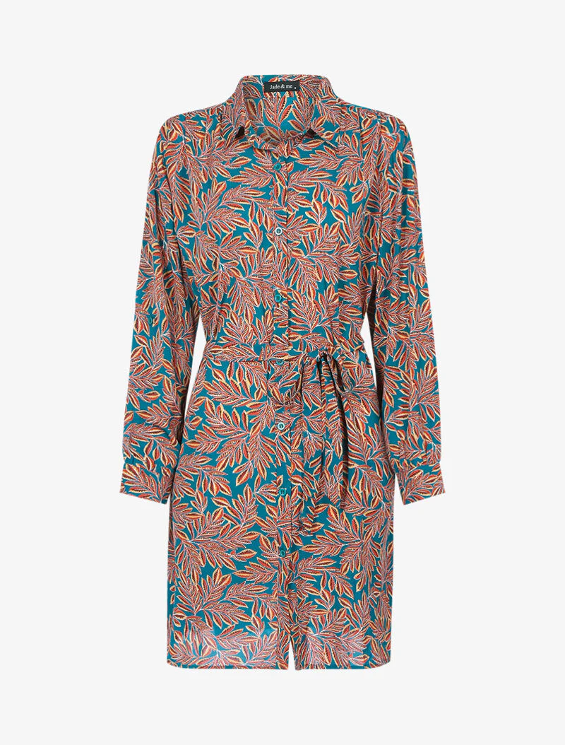 Blousejurk met bladprint - turquoise - Image 2