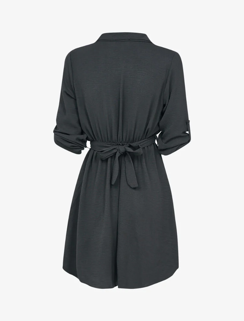 Overhemdjurk met elastische taille en gouden gespdetail - Zwart - Image 2