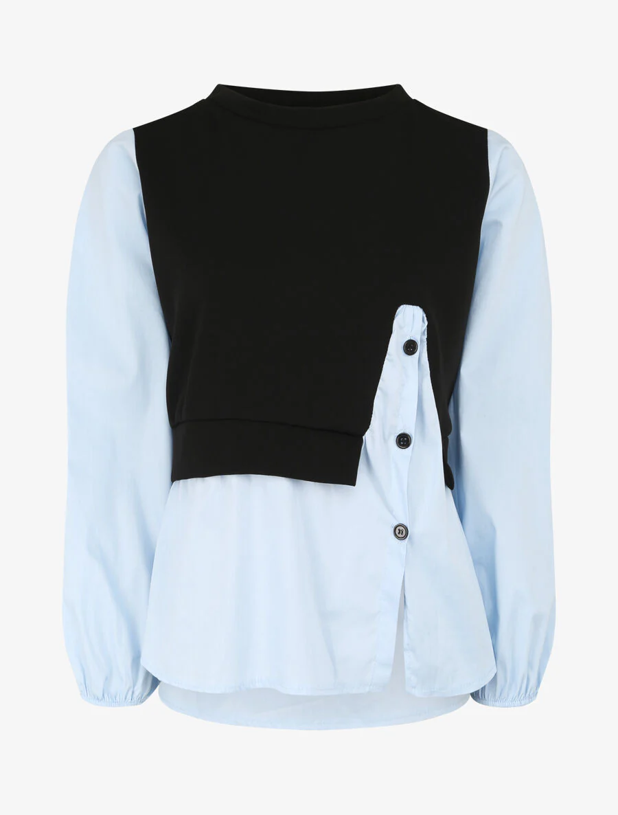 Shirtstijl trui met optische illusie - Lichtblauw