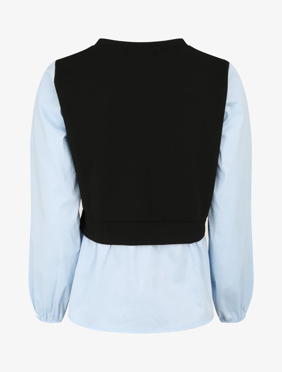 Shirtstijl trui met optische illusie - Lichtblauw - Image 2