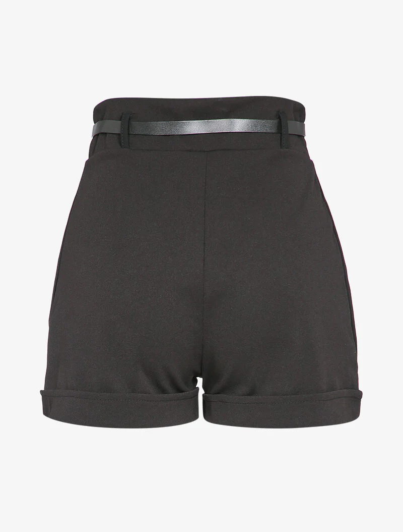 Hoge taille korte broek met gestileerde knopen - Zwart - Image 2