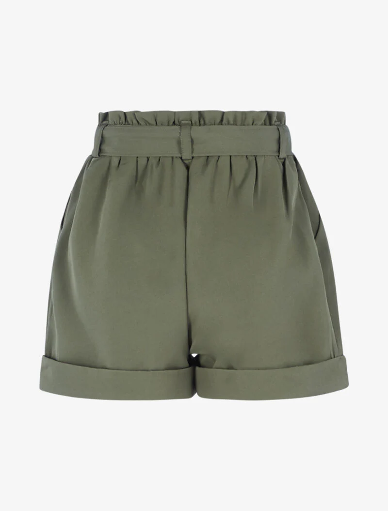 Hoge taille korte broek met zomen - kaki - Image 2