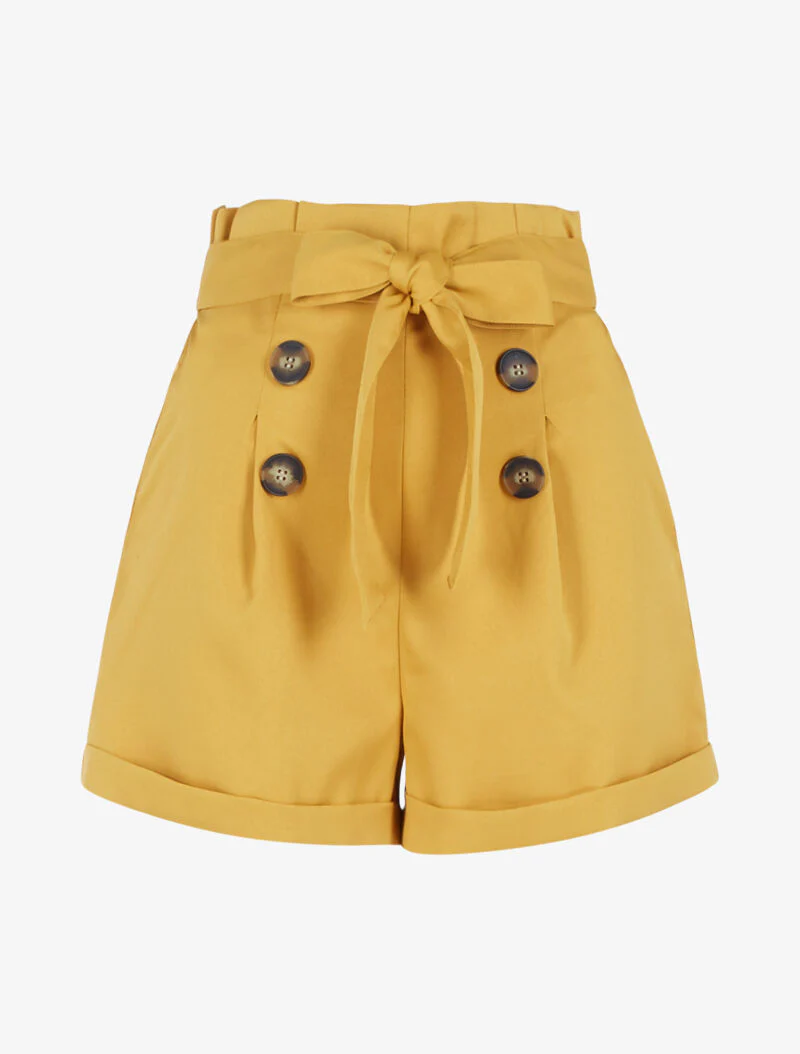 Short high waist paper bag - mosterd