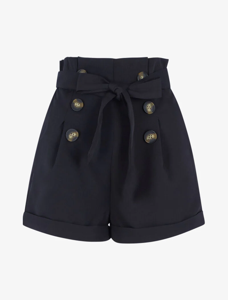 Short high waist paper bag - zwart